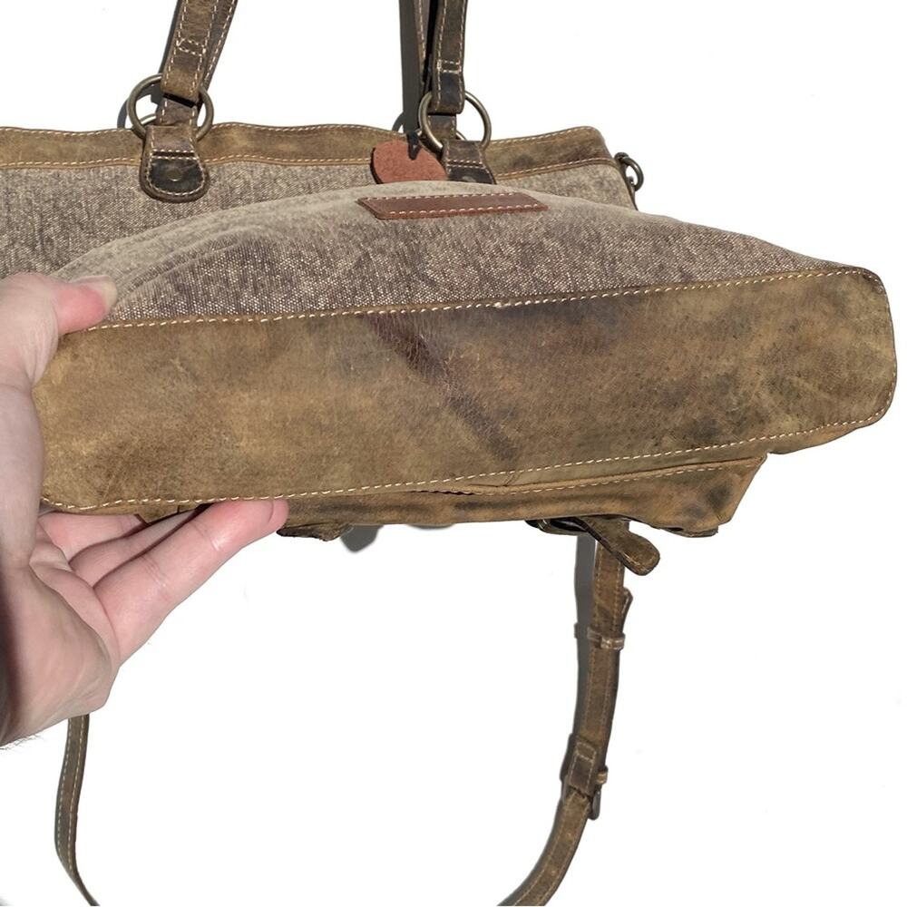 NWT LEATHER CUBE MESA POUCHED CANVAS HAIRON BAG by Myra - Picture 6 of 7
